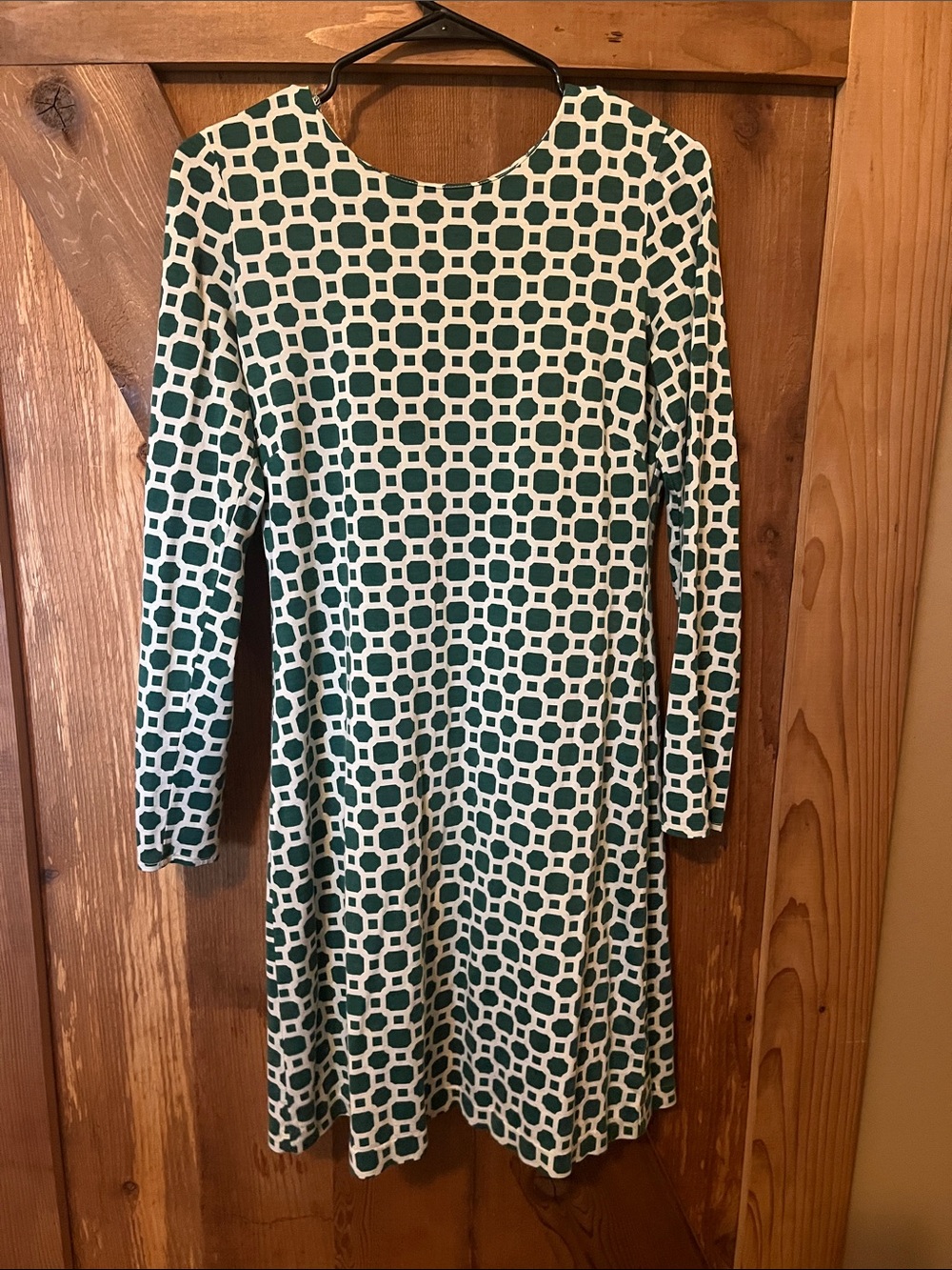 Banana Republic Green and White Geometric Long-Sleeve Dress